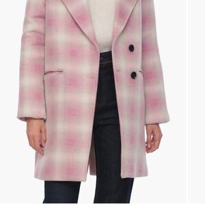 Avec Les Filles Pink and White Plaid Pea Coat